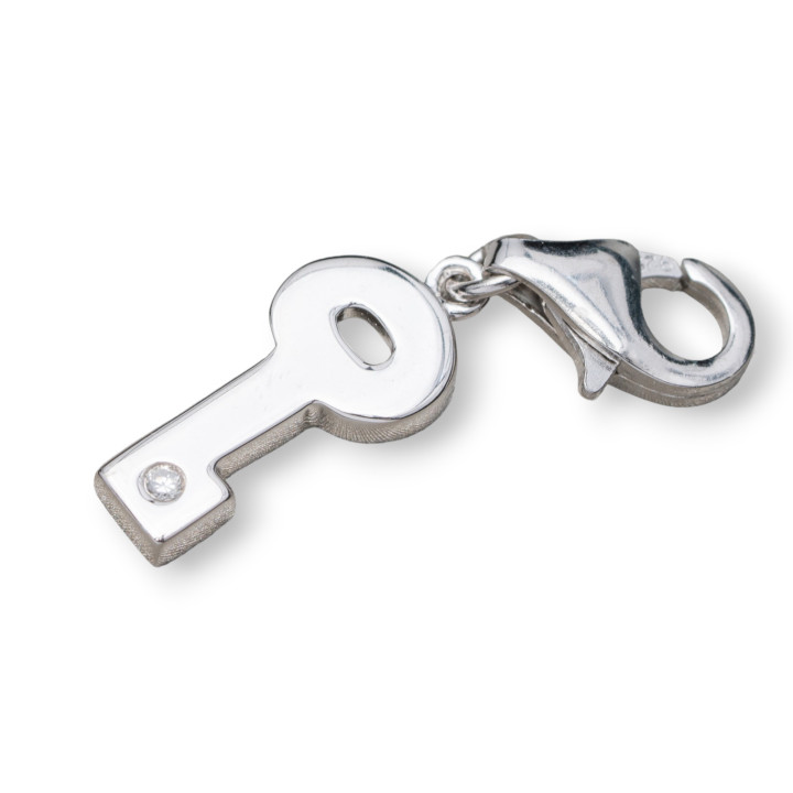 Pendant Pendant Charms Of 925 Silver Key With Light Point And Rhodium-plated Carabiner 8x29mm 5pcs