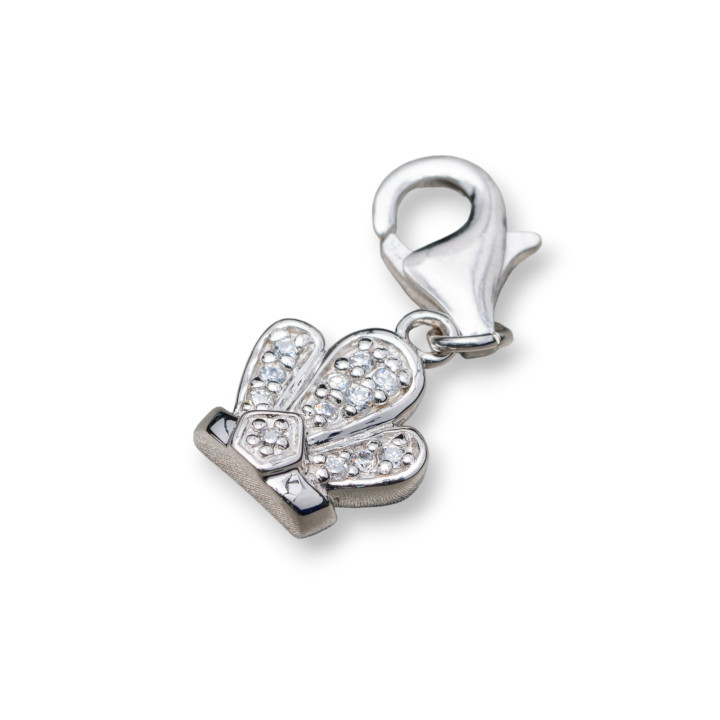 Ciondolo Pendente Charms Di Argento 925 Corona Tre Punte Con Zirconi 10x24mm 5Pz