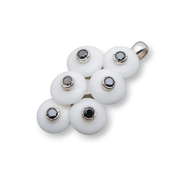 Pendentif Pendentif en argent 925 avec grappe d'agate blanche et de zircons noirs 22x37mm