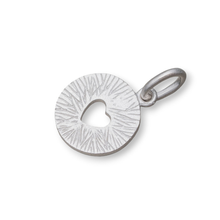 Pendentif Argent 925 Brossé Plaque Avec Coeur Gravé 12mm Et Anneau 10pcs
