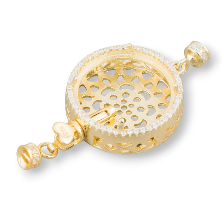 Verschluss aus 925er Silber mit runden Zirkonen, 20 mm, für 16 mm Lünetten, 2 Stk., golden