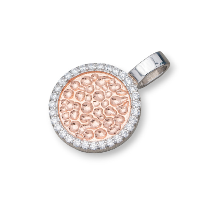 Anhänger 925 Sterling Silber geschmiedet Kreis 13,5x20mm mit Rhodium und Roségold Zirkonen 4St