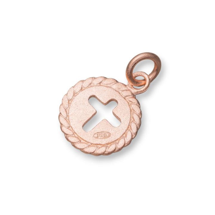 Pendant Pendant Of 925 Silver Coin Satin 11mm With Cross 10pcs Rose Gold