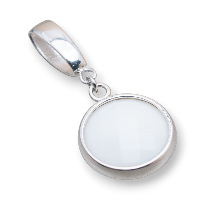 Ciondolo Pendente Di Argento 925 Coin Di Agata Bianca Sfaccettato 18x34mm