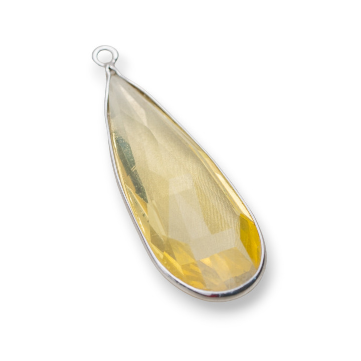 Pendant Of 925 Silver With Drop Zirconia Crystals 14x42mm 2pcs Rhodium Plated Yellow