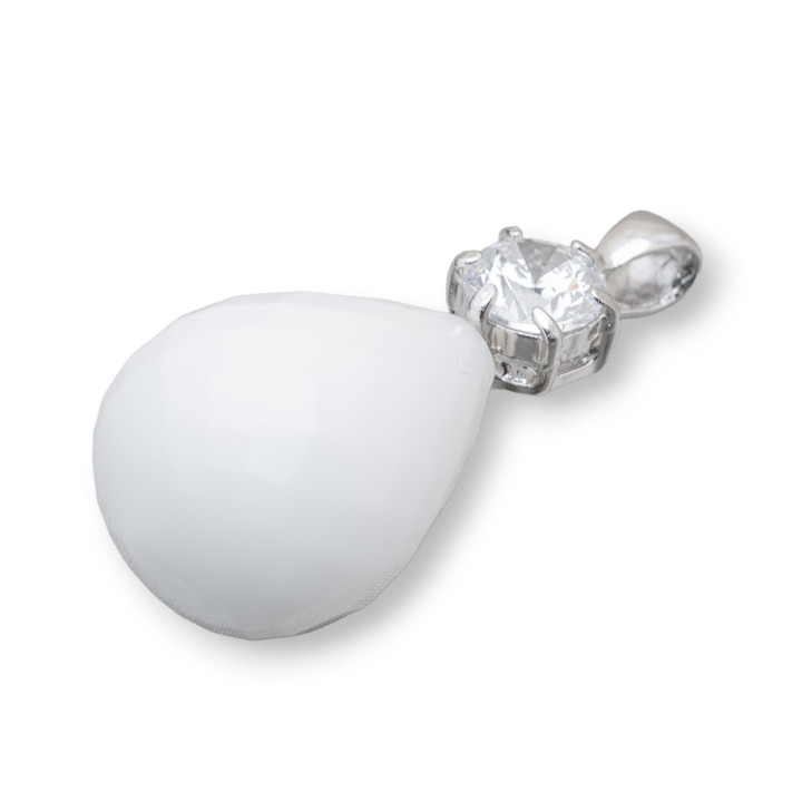 Colgante Colgante De Plata 925 Con Punto De Luz Y Gota De Agata Blanca Facetada 14x30mm