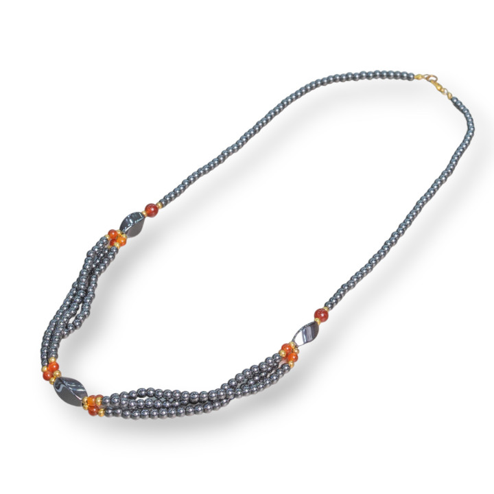 Κολιέ Bijoux με Αιματίτη και Καρνελιάνα 62εκ