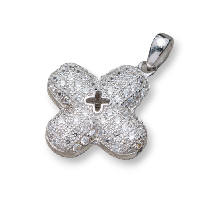 Colgante Colgante De Plata 925 Con Circonitas Trébol De Cuatro Hojas 18mm 2pcs Rodio