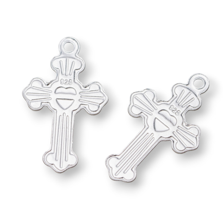Ciondolo Pendente Di Argento 925 Croce Incisa 12x20mm Rodiato 10pz