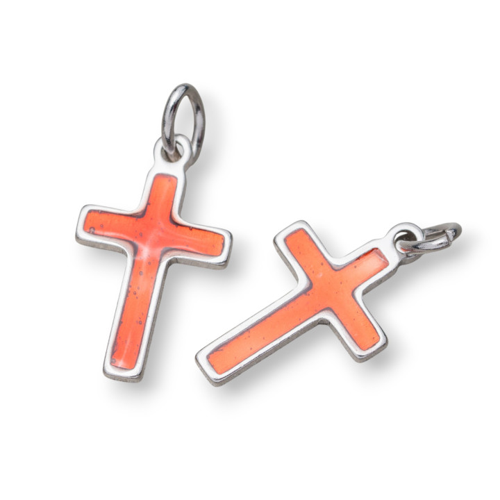Pendentif Pendentif Argent 925 Émaillé Croix 10x16mm Rhodié 10pcs Rouge