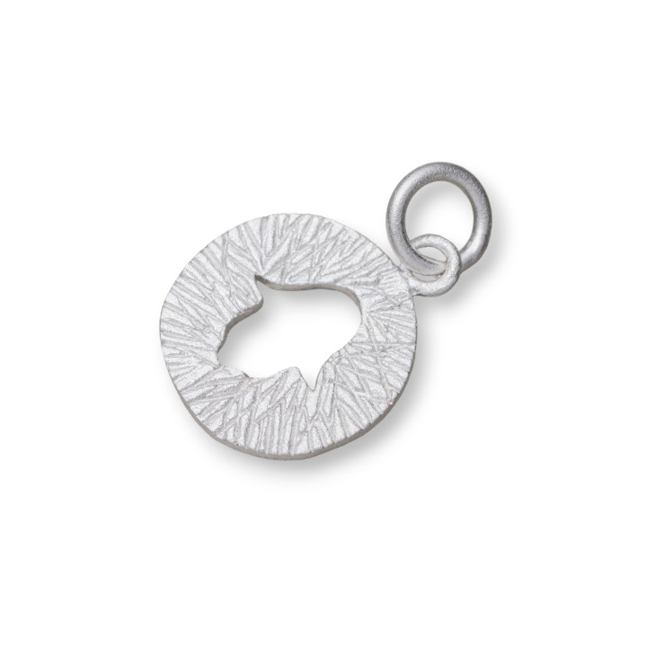 Colgante Colgante En Plata 925 Placa Cepillada Con Tulipa Grabada 12,5mm Y Anillo 10pcs