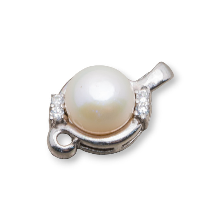 Colgante Redondo De Plata 925 Con Circonitas Laterales Y Perlas 11x18mm