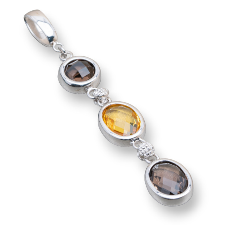 Long 925 Silver Pendant With Zircons 12x85mm Rhodium Plated