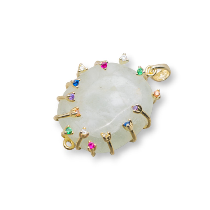 Square Pendant Of 925 Silver With Zircons And Beryls 20x32mm Green