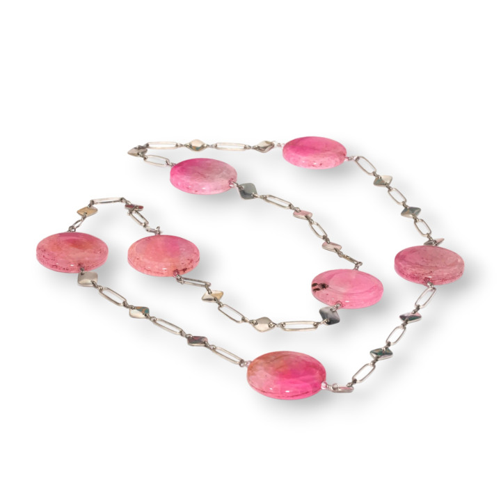 Crash Agate Necklace With Fantasy Brass Chain Short Mod. Fuchsia 90cm