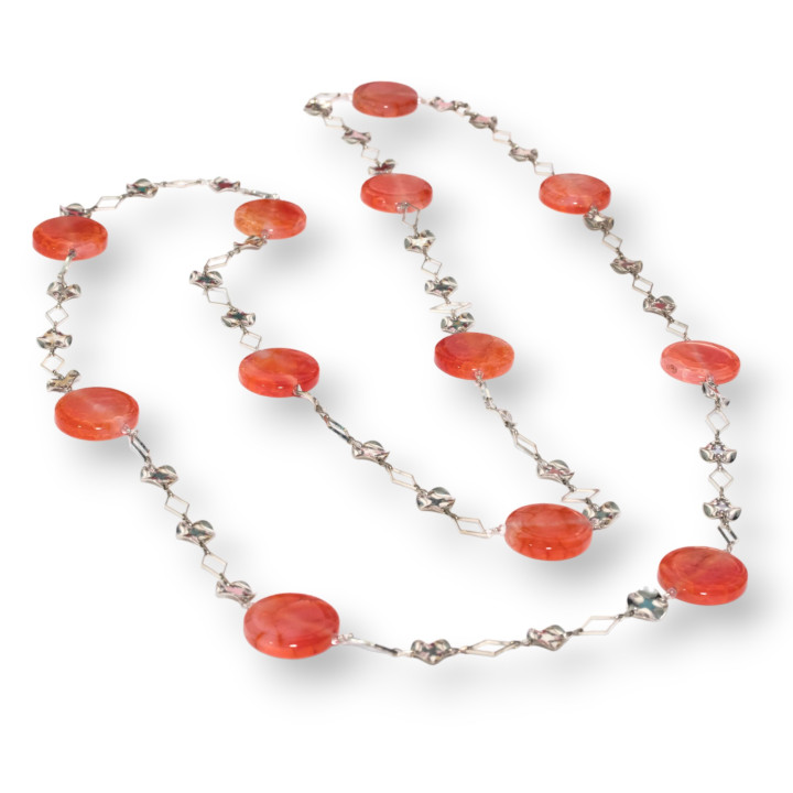 Crash Agate Necklace With Red Fantasy Brass Chain 160cm