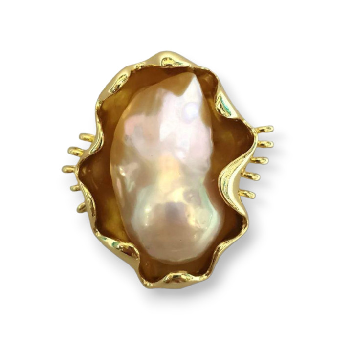 Componente Central Bronce Con Perlas De Rio Barrocas 33x26mm 3pcs Dorado