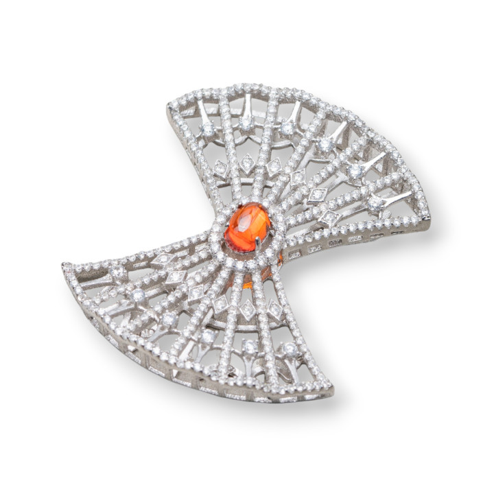 Componente Connettore Centrale Di Argento 925 Con Zirconi 36x41mm 1pz