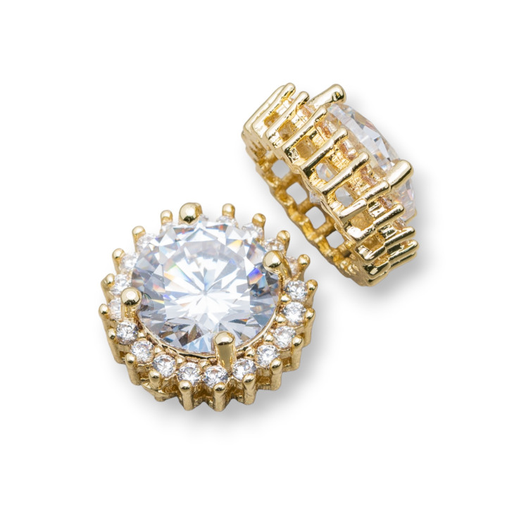 Conector Central Componente De Laton Redondo Con Piedras 13mm 10pcs Blanco Dorado