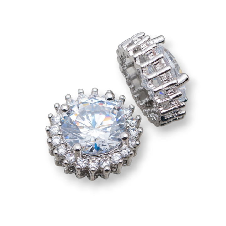 Connecteur Central Composant Rond Laiton Avec Pierres 13mm 10pcs Plaqué Rhodium Blanc