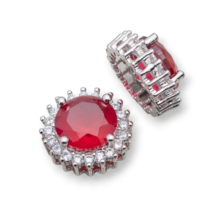 Zentrale Verbindungskomponente aus rundem Messing mit Steinen 13 mm 10 Stück Rubin Rhodium