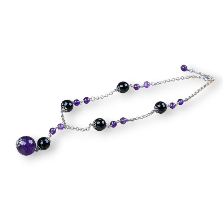 925 Silver Necklace: Elegance and Style with Amethyst and Onyx