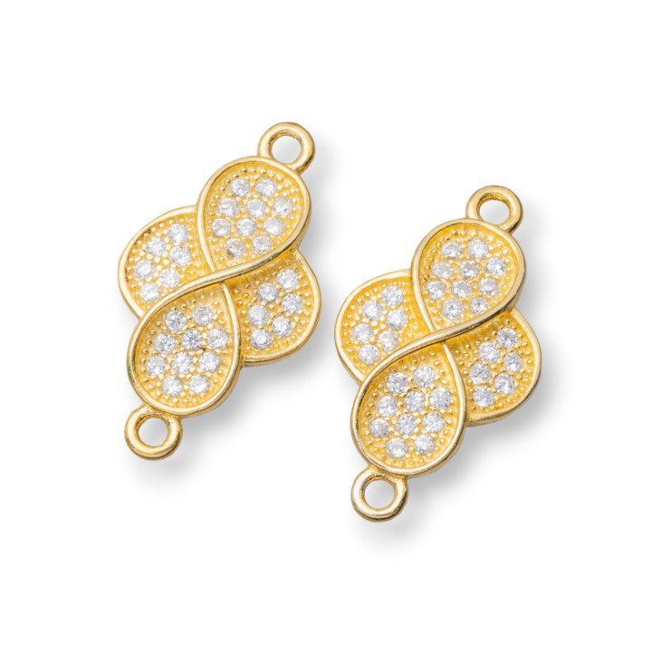 Komponentenverbinder aus 925er Silber mit Infinity-Zirkonen mit 2 Ringen 10x13mm 4St. Golden