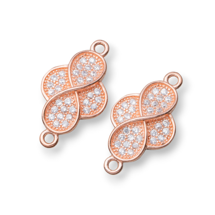 Conector De Componentes De Plata 925 Con Circonitas Infinitas Con 2 Anillos 10x13mm 4pcs Oro Rosa