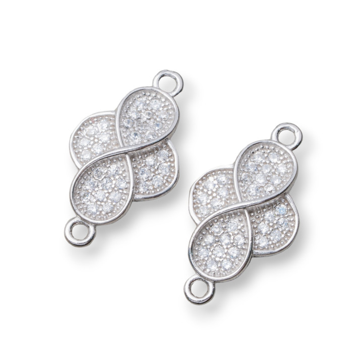 Conector Componente De Plata 925 Con Infinito Circonitas Con 2 Anillos 10x13mm 4pcs Rodio