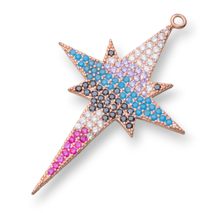Connector Component Of 925 Silver With Micropave Zircons North Star With 1 Ring 27x38mm 2pcs Rose Gold