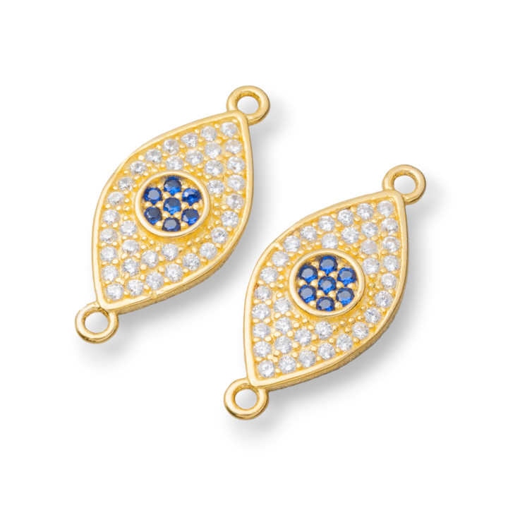 Βύσμα Component Of 925 Silver With Shuttle Zircons With 2 Rings 8x14mm 6pcs Golden
