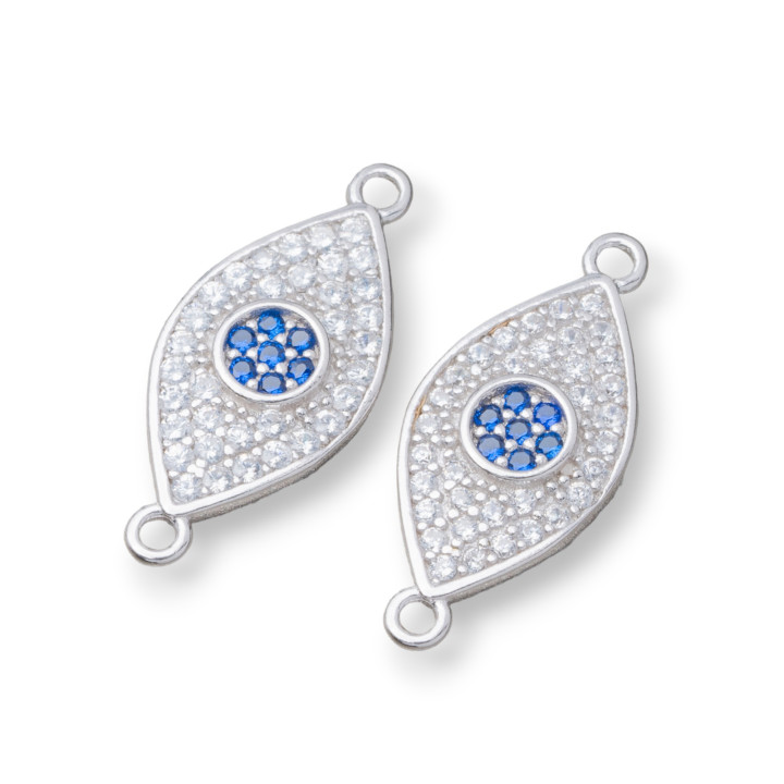 Composant Connecteur En Argent 925 Avec Zircons Navette Avec 2 Anneaux 8x14mm 6pcs Rhodium