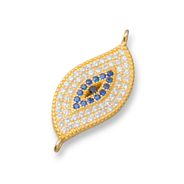 Komponentenverbinder aus 925er Silber mit Zirkonias Auge mit 2 Ringen 10x20mm 4St. Golden