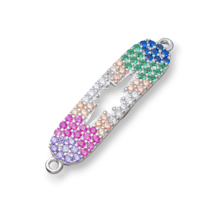 Komponentenverbinder aus 925er Silber mit Zirkonia-Platte mit 2 Ringen 6x20mm 6St. Rhodium