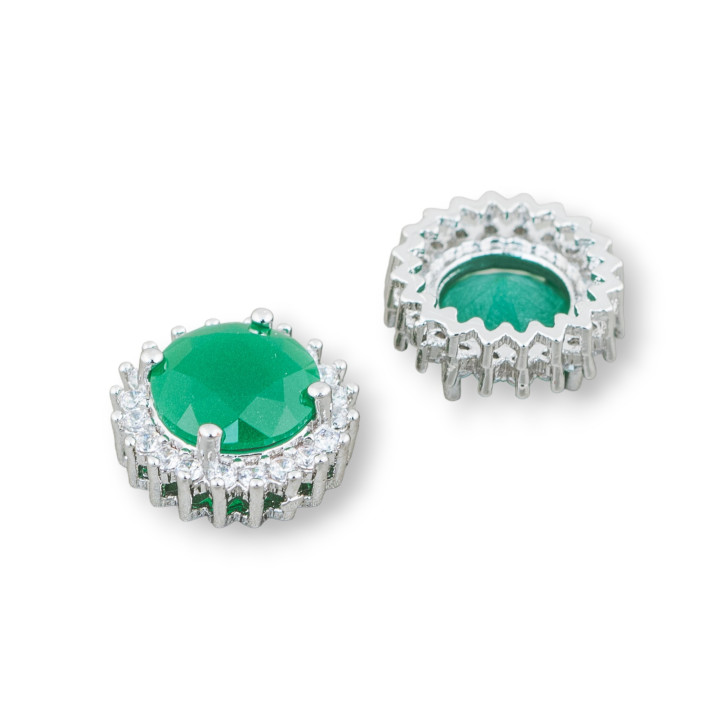 Connecteur Central Composant Rond Laiton Avec Pierres 13mm 10pcs Emeraude Rhodium