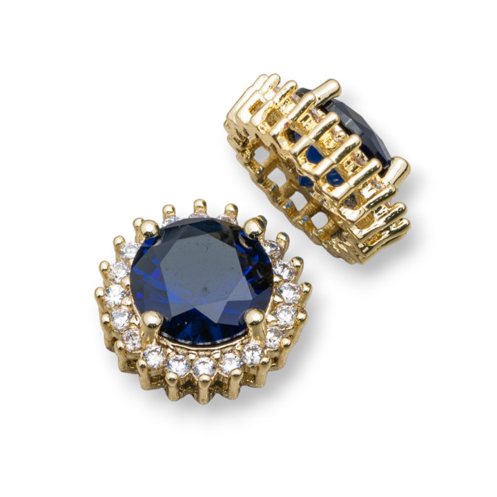 Conector Central Componente De Laton Redondo Con Piedras 13mm 10pcs Zafiro Dorado