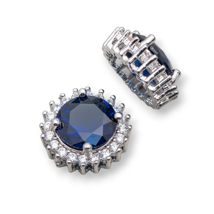 Zentrale Verbindungskomponente aus rundem Messing mit Steinen 13 mm 10 Stück Rhodium-Saphir
