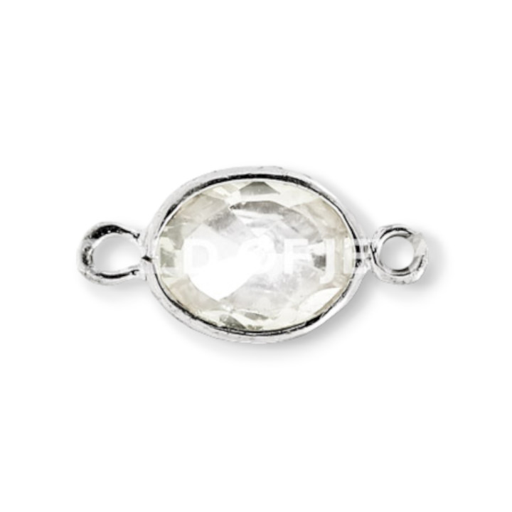 925 Silver Component With Oval Zircon 08x10mm 6pcs White Rhodium Plated