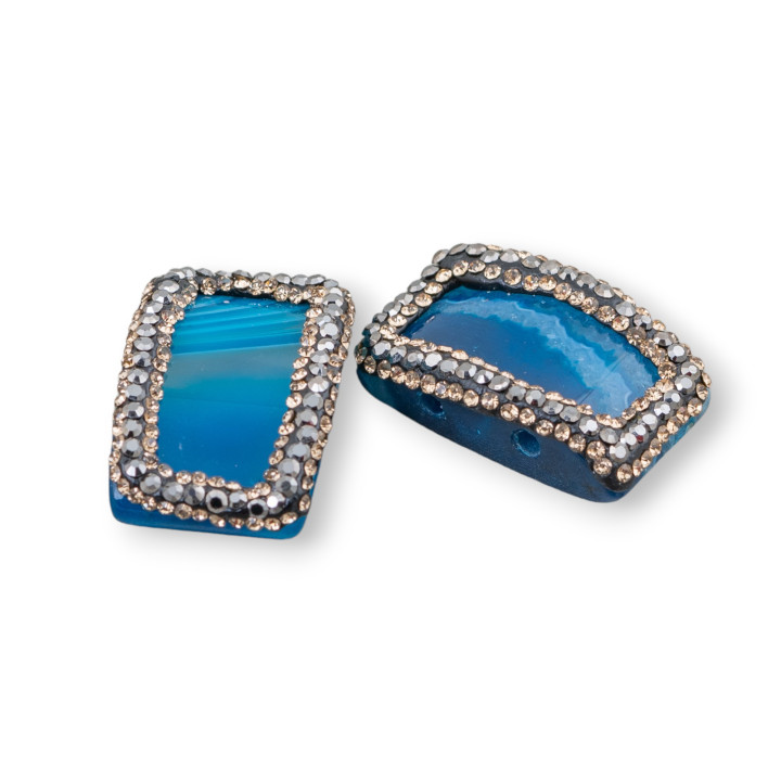 Achat Komponente mit Markasit Strass 2Stk 16x26mm Blau