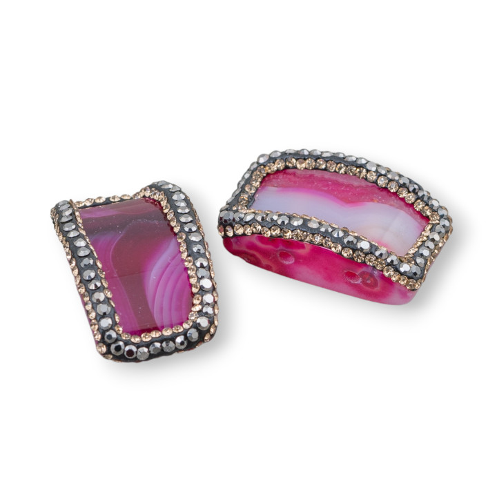 Componente Di Agata Con Marcasite Strass 2pz 16x26mm Fucsia