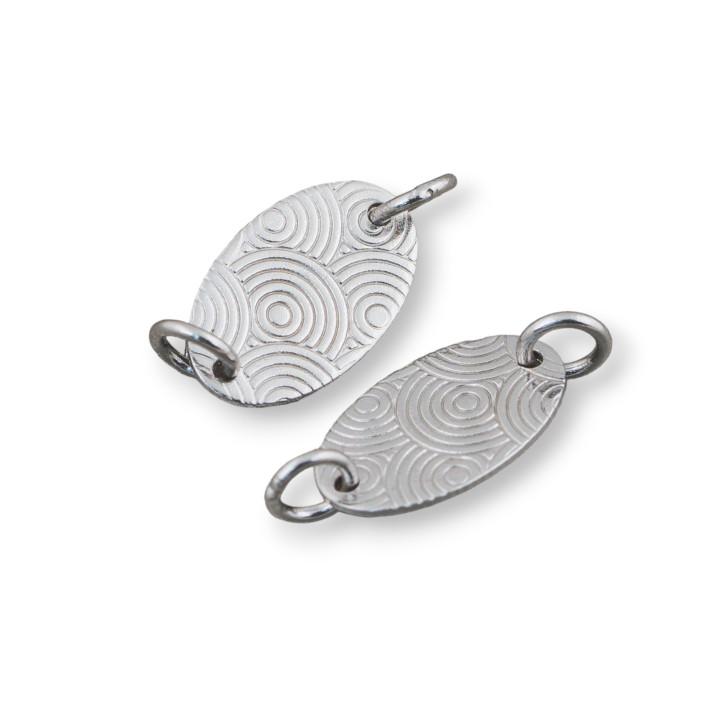 925 Silver Connector Component Oval Plate 7x12mm With 2 Rings 12pcs