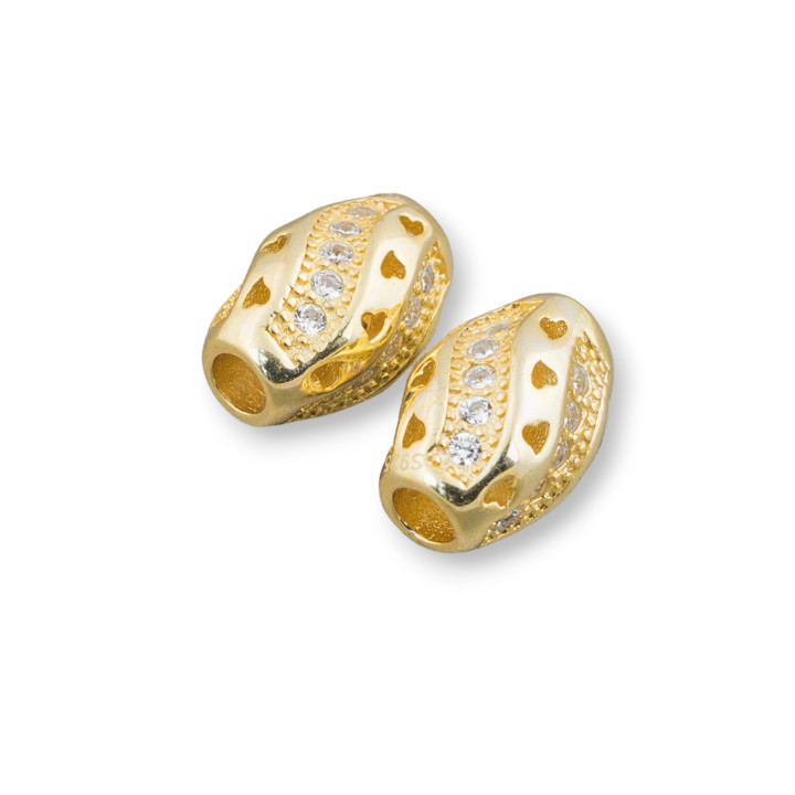 Composant De Riz Usiné En Argent 925 Avec Zircons 8x11mm Et Trou De 3mm De Large 4pcs Doré