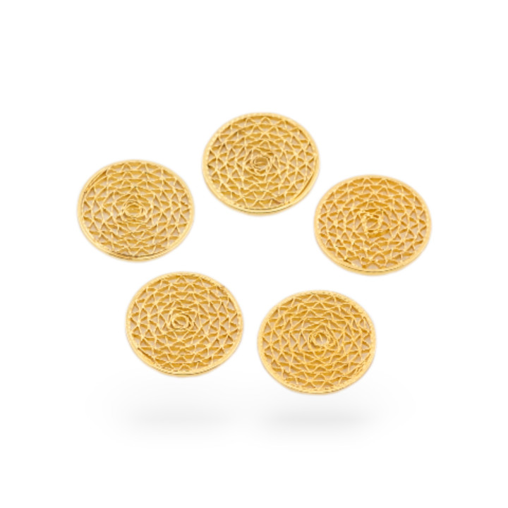 Círculo De Componente De Bronce Con Filigrana En Espiral 15mm 20 Piezas Dorado