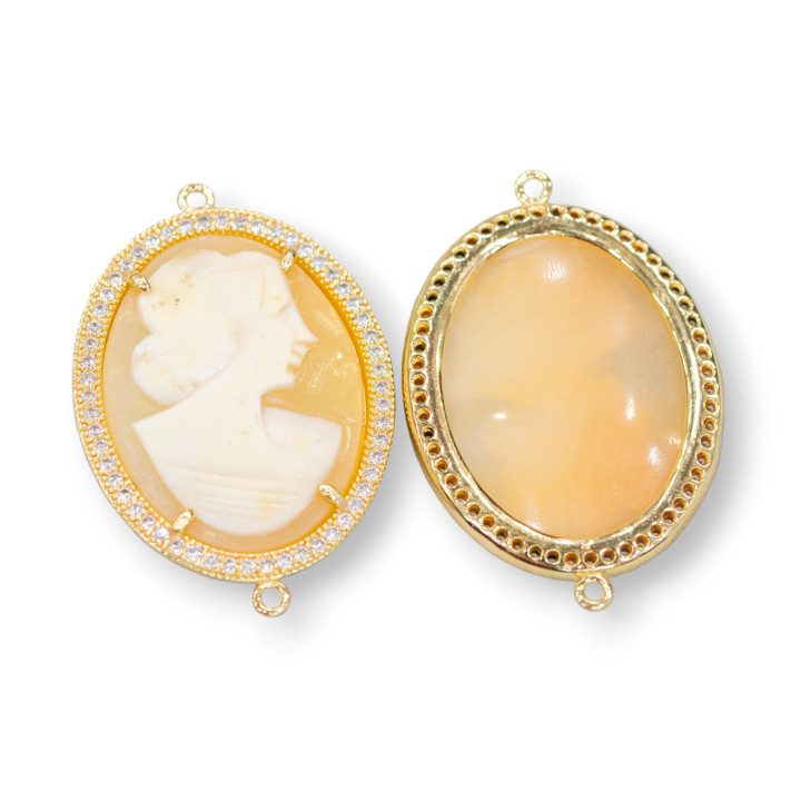 Ορειχάλκινο εξάρτημα με Cameo και στρας 15x20mm 10τμχ Χρυσό