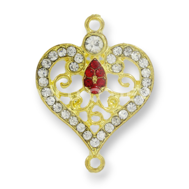 Componente Latón Con Espaciador Corazón De Strass 26x35mm 25uds Dorado