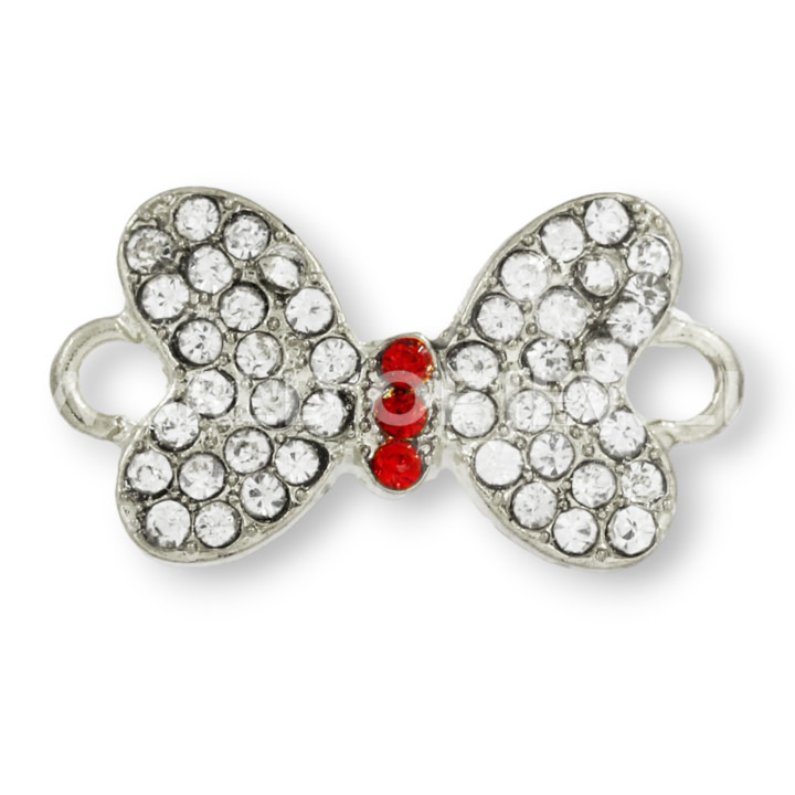 Componente Di Ottone Con Strass Distanziatore Fiocco 25x15mm 25pz Argentato