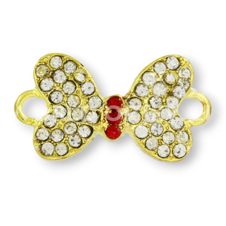 Composant Laiton Avec Entretoise Nœud Strass 25x15mm 25pcs Doré