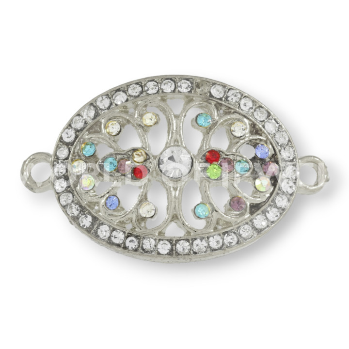 Componente Latón Con Espaciador Oval Strass 20x35mm 25uds Plata