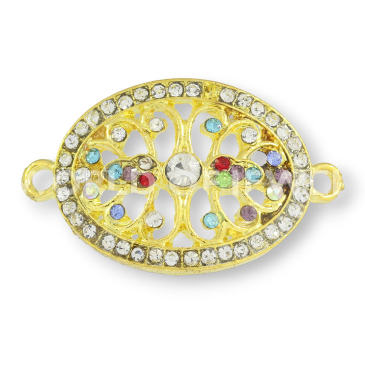 Componente Latón Con Espaciador Oval Strass 20x35mm 25uds Dorado