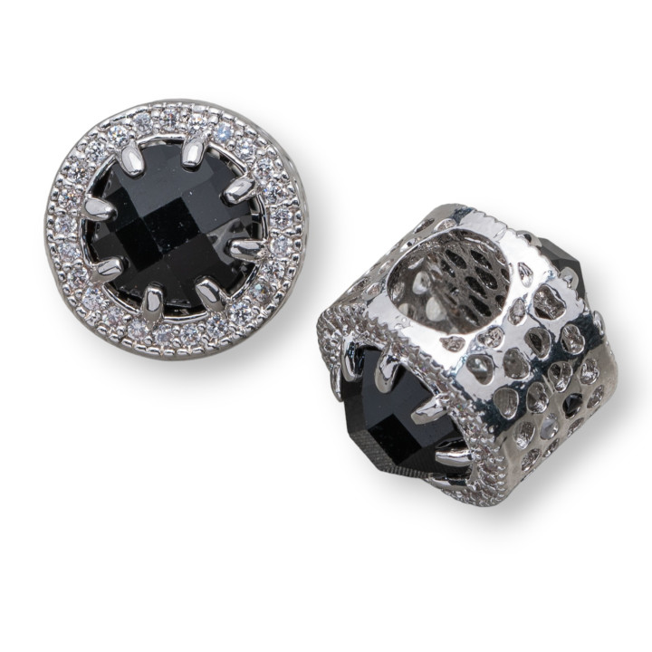 Brass Component Large Hole With Crystals And Rhinestones 11mm 5.5mm Hole 6pcs Black Rhodium Plated